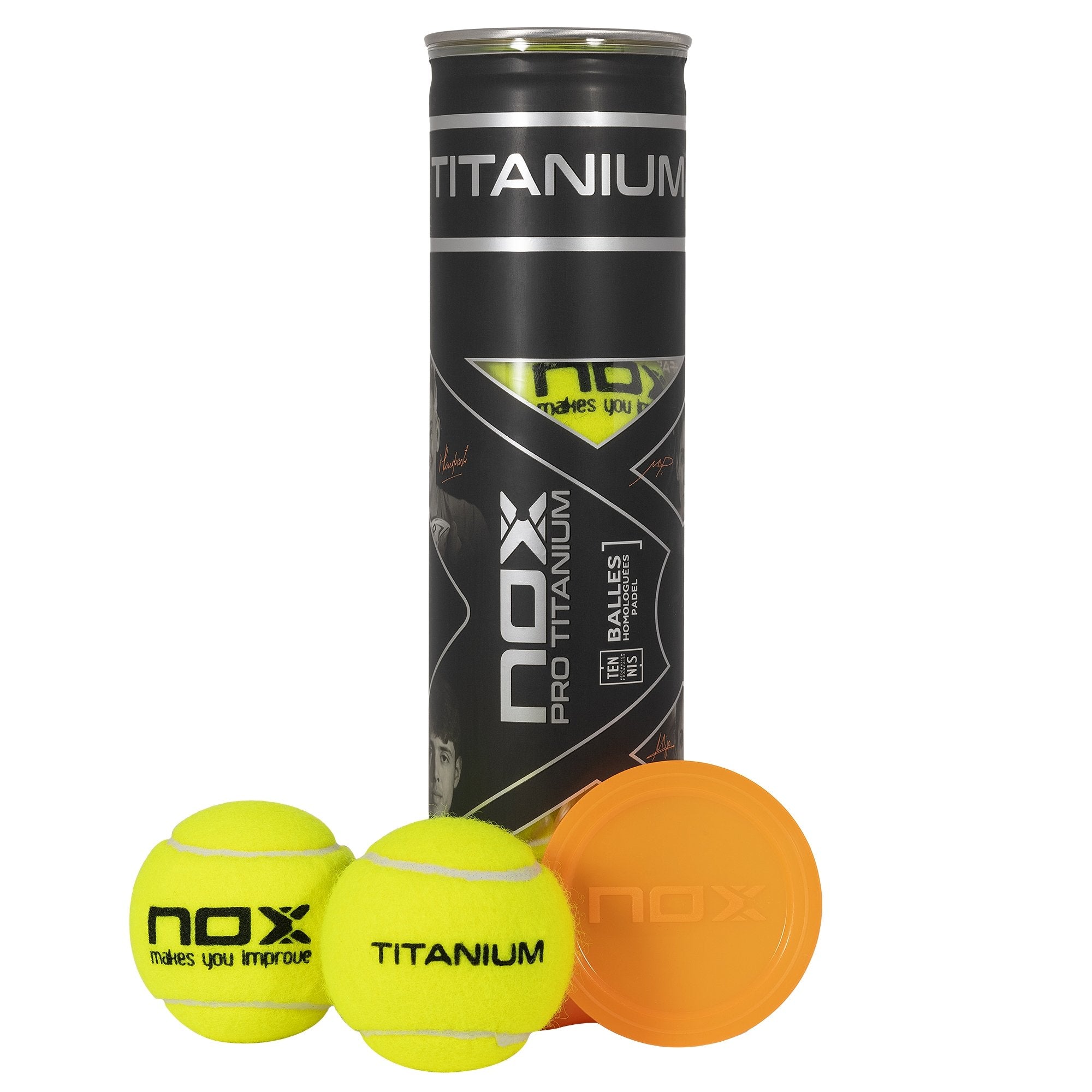 Bote de 4 pelotas de pádel PRO TITANIUM – NOX